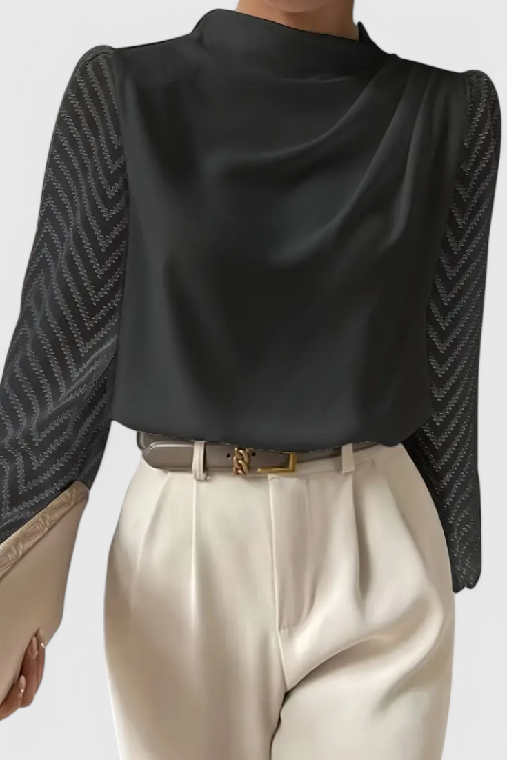 Blusa Elegante con Manga Transparente | Martina Noche