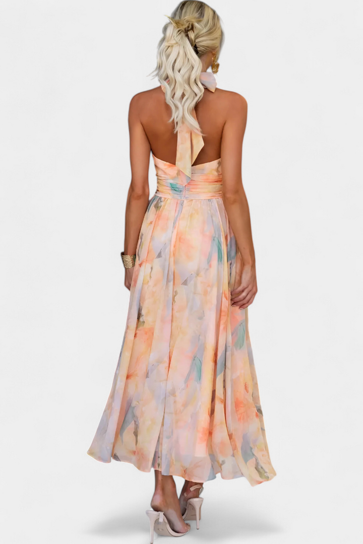 Alaia Vestido con Estampado Aquarelle y Cuello Halter