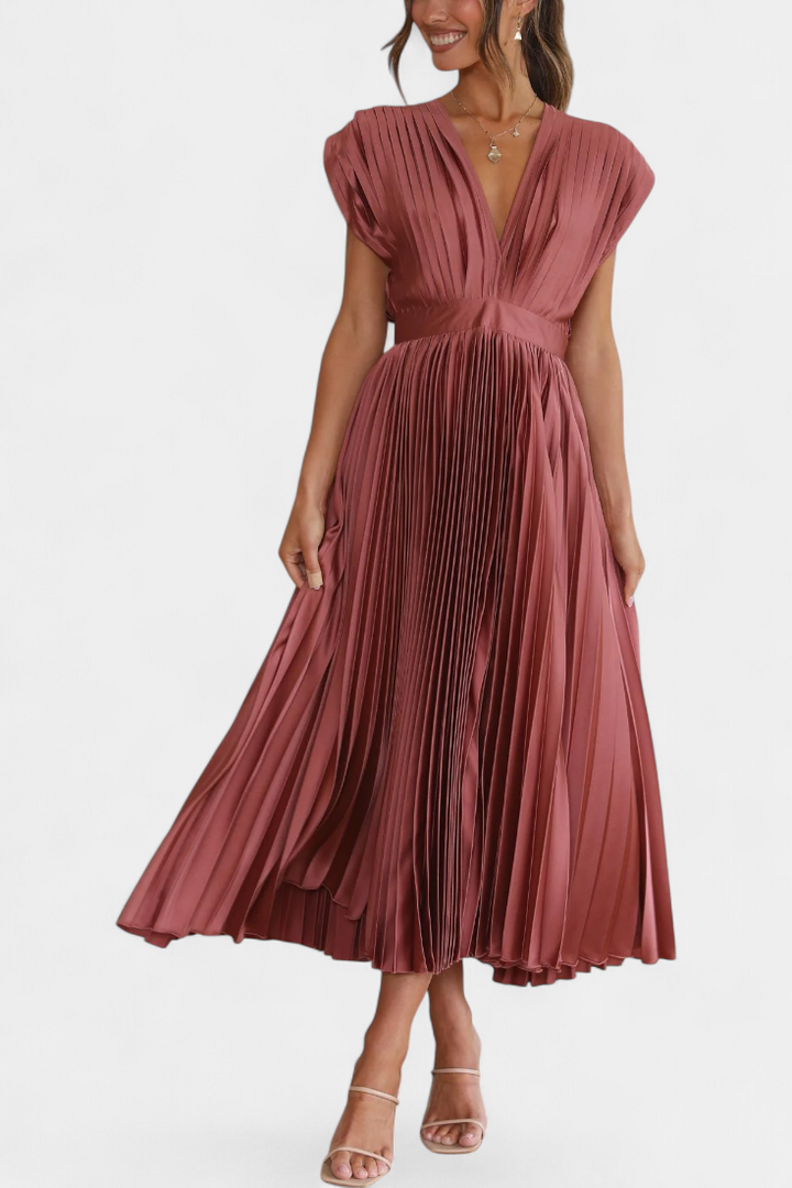 Mireia Vestido de Pliegues con Escote Drapeado y Cintura Alta