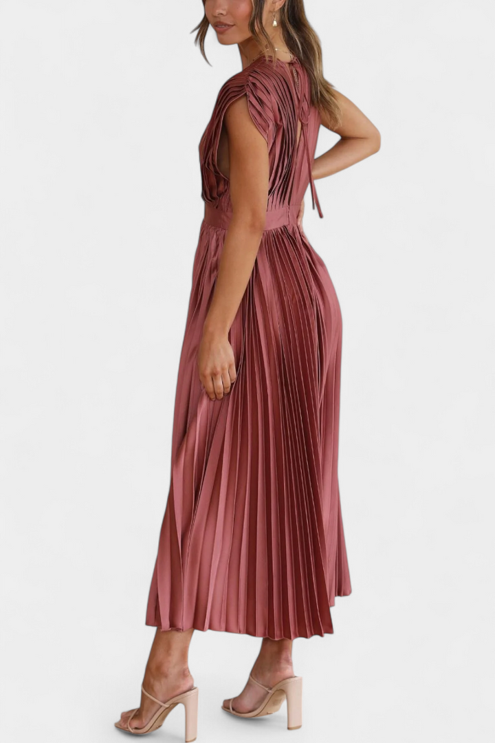 Mireia Vestido de Pliegues con Escote Drapeado y Cintura Alta