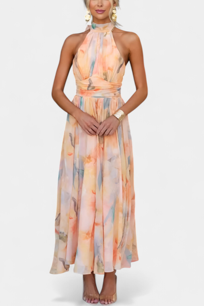 Alaia Vestido con Estampado Aquarelle y Cuello Halter